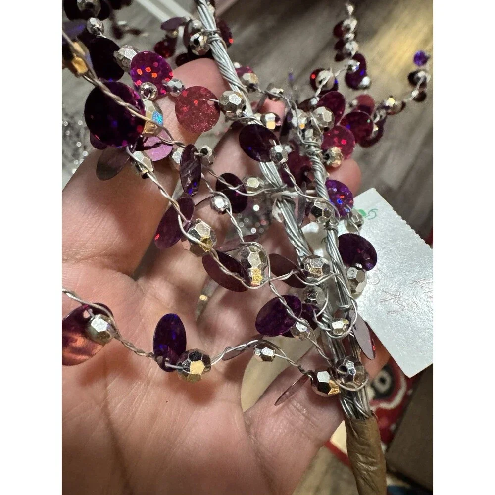 Beaded wire Christmas Tree Picks, purple silver Lot Of 18 Christmas.